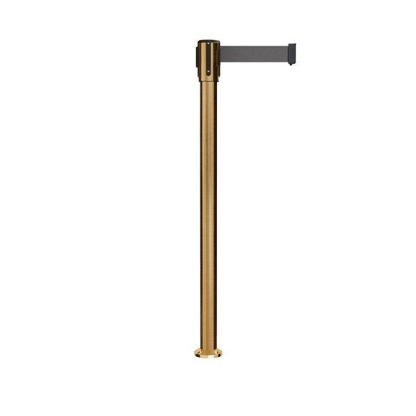 Montour Line Retractable Belt Fixed Stanchion, 2ft Sat.Brass Post  7.5ft Dk Gry MX530F-SB-DGY-75